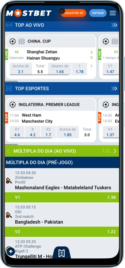 página de esportes da Mostbet