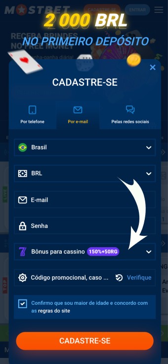 escolha um bônus de inscrição