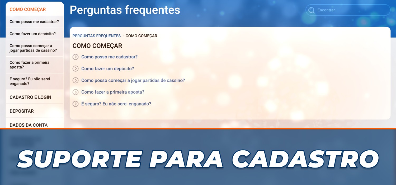 suporte ao cliente para o cadastro