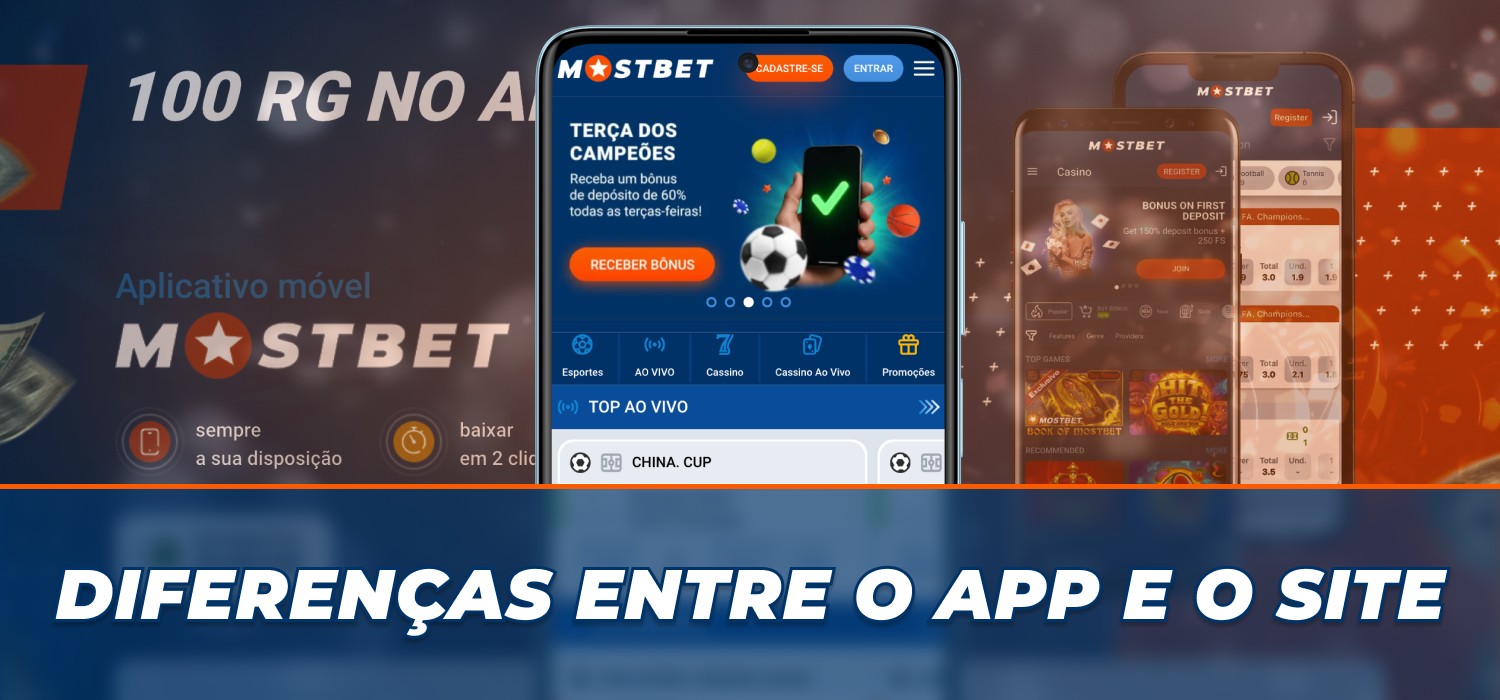 diferenças entre o aplicativo e o site
