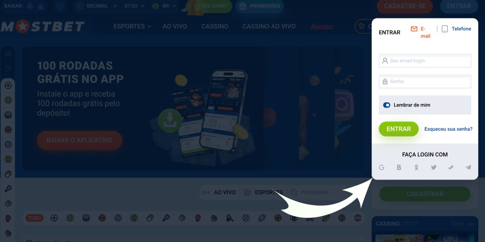Faça login através das redes sociais