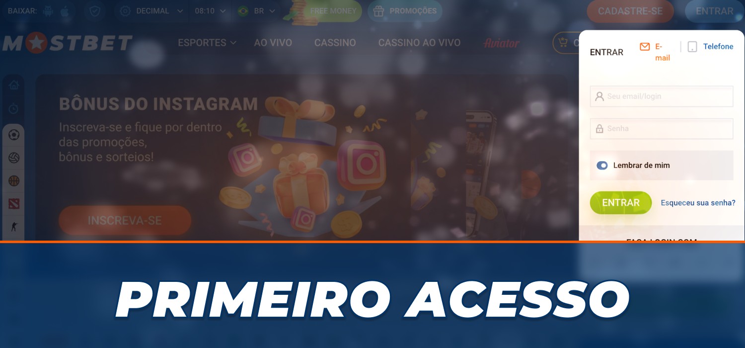 Faça login na conta do cassino na plataforma